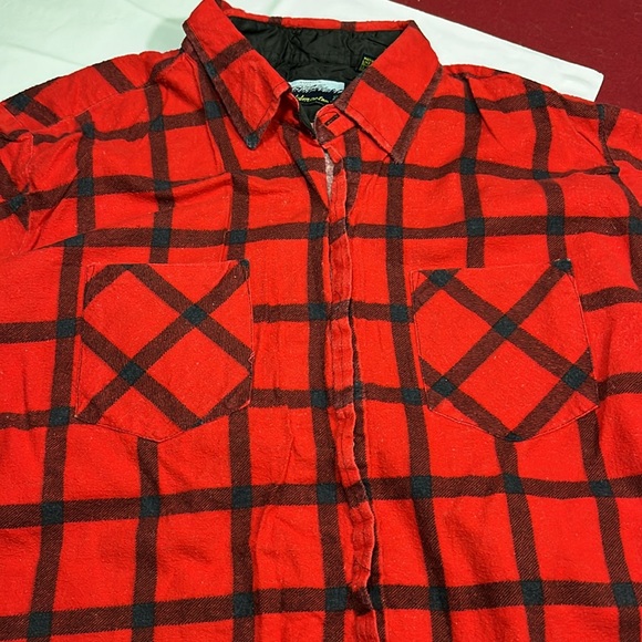 RED Fieldmaster 90s FLANNEL SHIRT Wide black Plaid cotton 2 Pockets MENS LARGE L - Picture 4 of 12